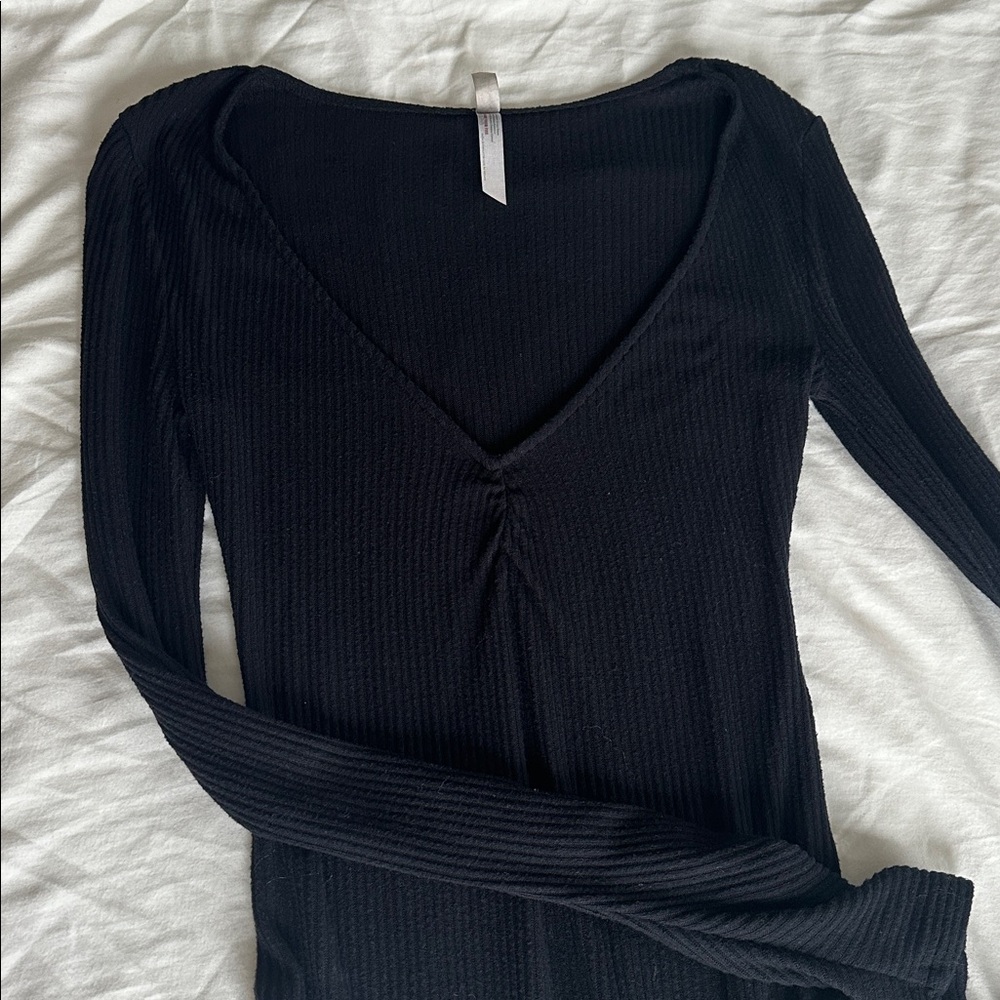 Free People Black Ribbed Bodysuit